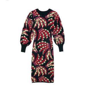 FARM Rio Black Banana Dots Multicolor Knit sweater Dress sz M